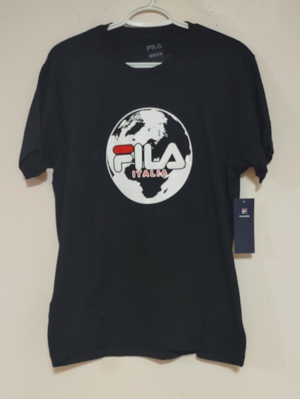 Brand-new FILA Black Short Sleeve Tee with Globe Logo